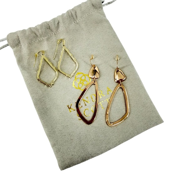 Kendra Scott Sophee Gold & Kira Rose Gold Drop Earrings Set of Two With Dust Bag - Picture 6 of 9